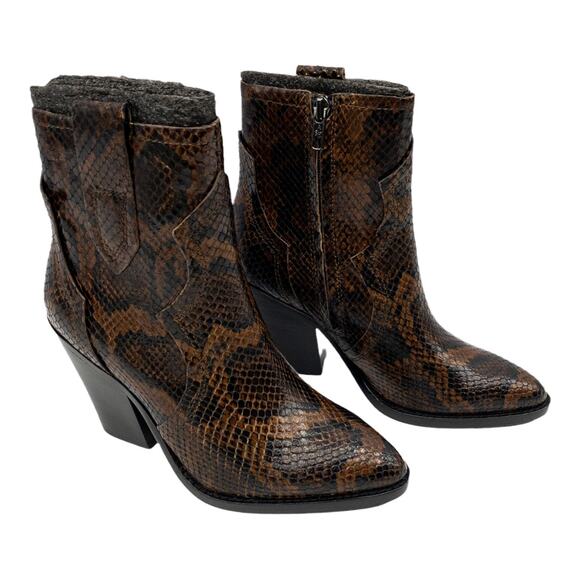 Ash Brown Snake Python Esquire Pointed Toe Leather Block Heel Calf Boots 36 US 5 - Picture 3 of 16